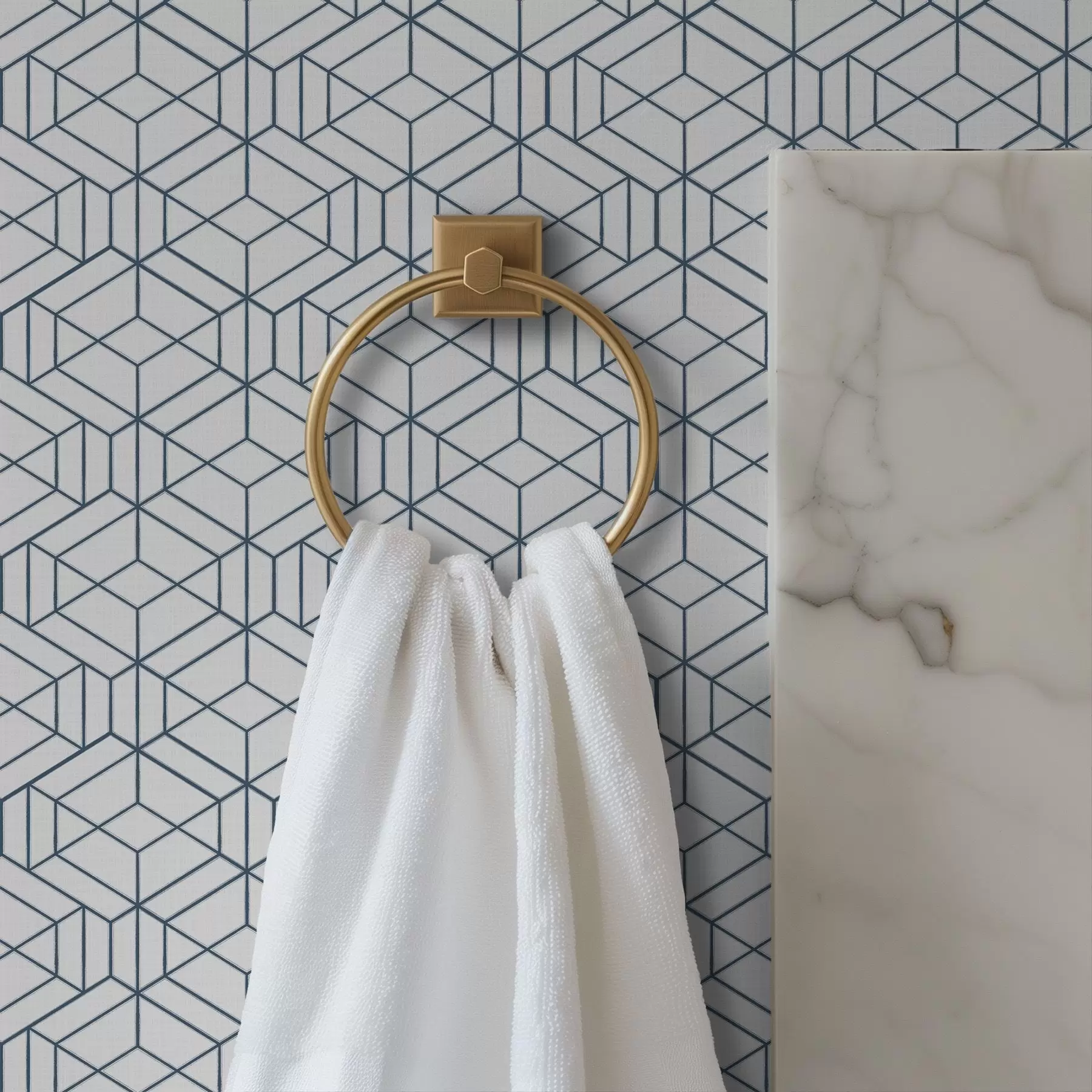 fototapeter Hvid baggrund med blå tredimensionelle geometriske terninger a01067