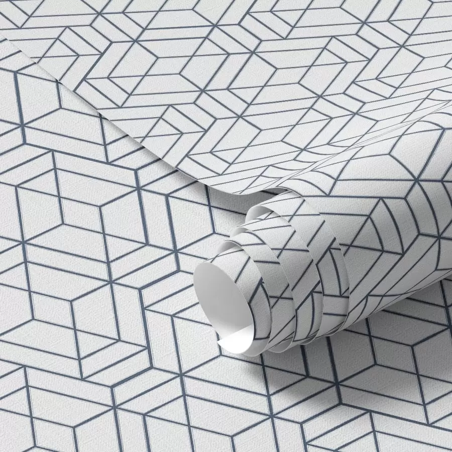 fototapeter Hvid baggrund med blå tredimensionelle geometriske terninger a01067