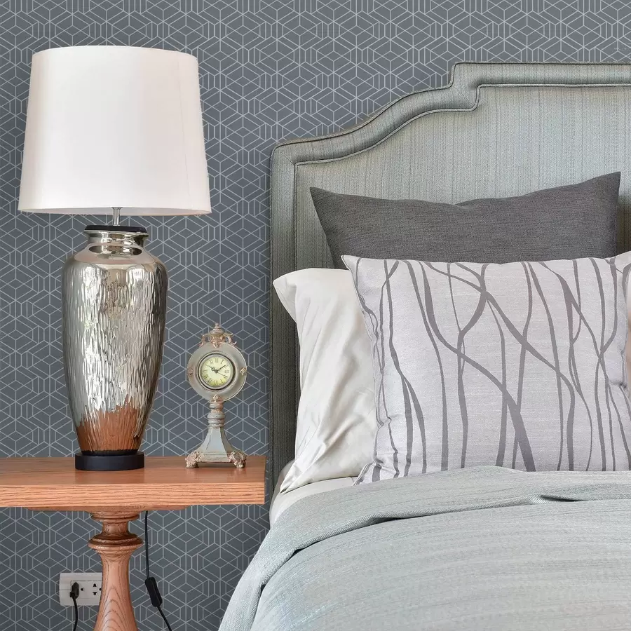 fototapeter Grå baggrund med hvide tredimensionelle terninger i et gitter a01067v2