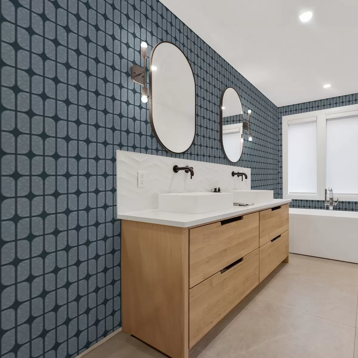 Papier peint Fond bleu foncé avec mosaïque grise de carreaux arrondis a01068v1