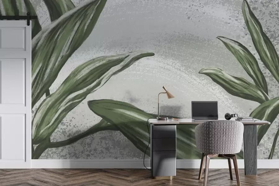 Fototapete Üppiges Grün vor einem strukturierten Hintergrund w01682