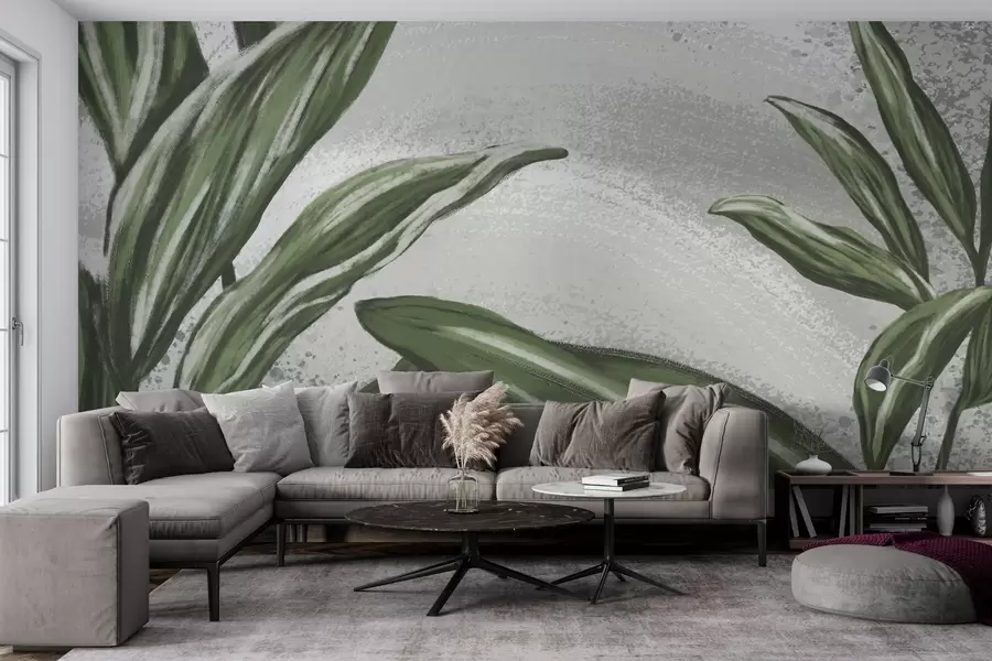 Fototapete Üppiges Grün vor einem strukturierten Hintergrund w01682