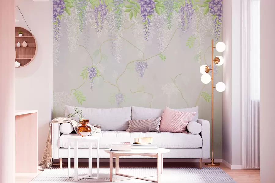Murale Élégant motif floral dans des tons pastel w01685