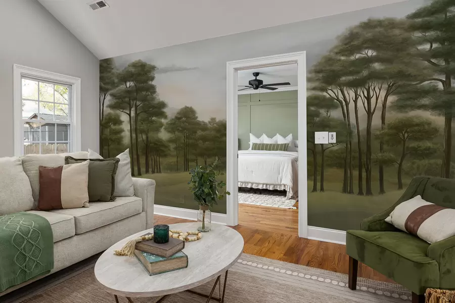 Fototapete Ruhige Waldlandschaft in sanften Farbtönen w02193