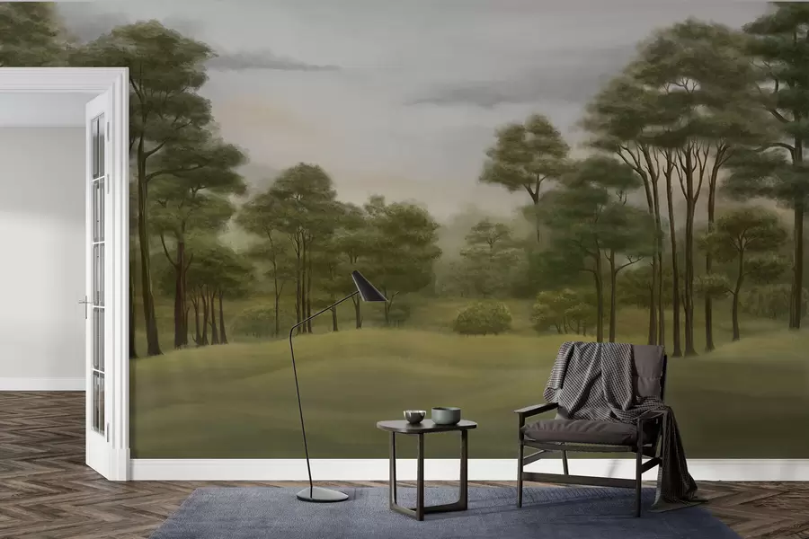 Murale Paysage forestier serein aux teintes douces w02193