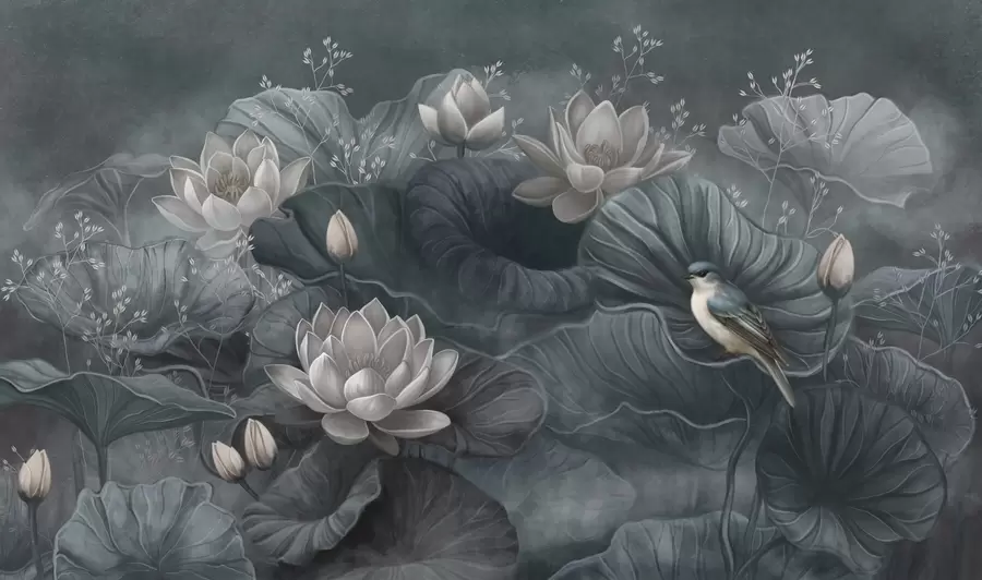 Murale Sérénité parmi les élégantes fleurs de la nature w02407