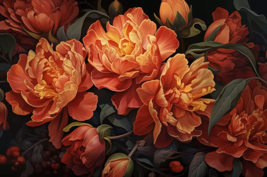 Murale Soirée florale chaleureuse w05044