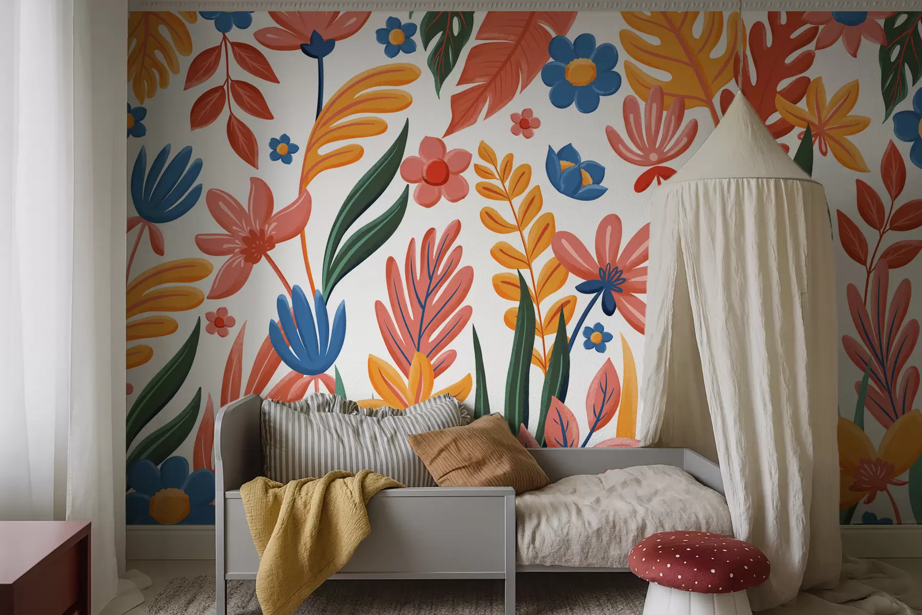 Murale Motif lumineux avec des fleurs et des feuilles w05003