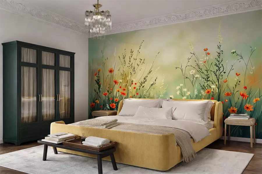 Fototapete Wiesenblumen und Gräser in sanftem, malerischem Stil w05015