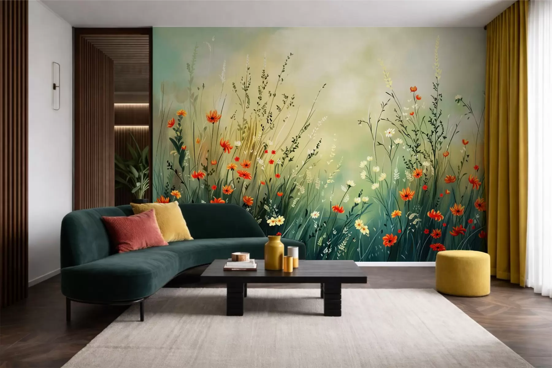 Fototapete Wiesenblumen und Gräser in sanftem, malerischem Stil w05015