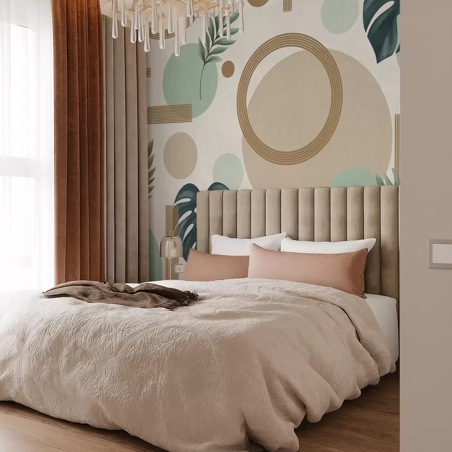 fototapeter Geometrisk mønster med blade i grønne nuancer w05018v1