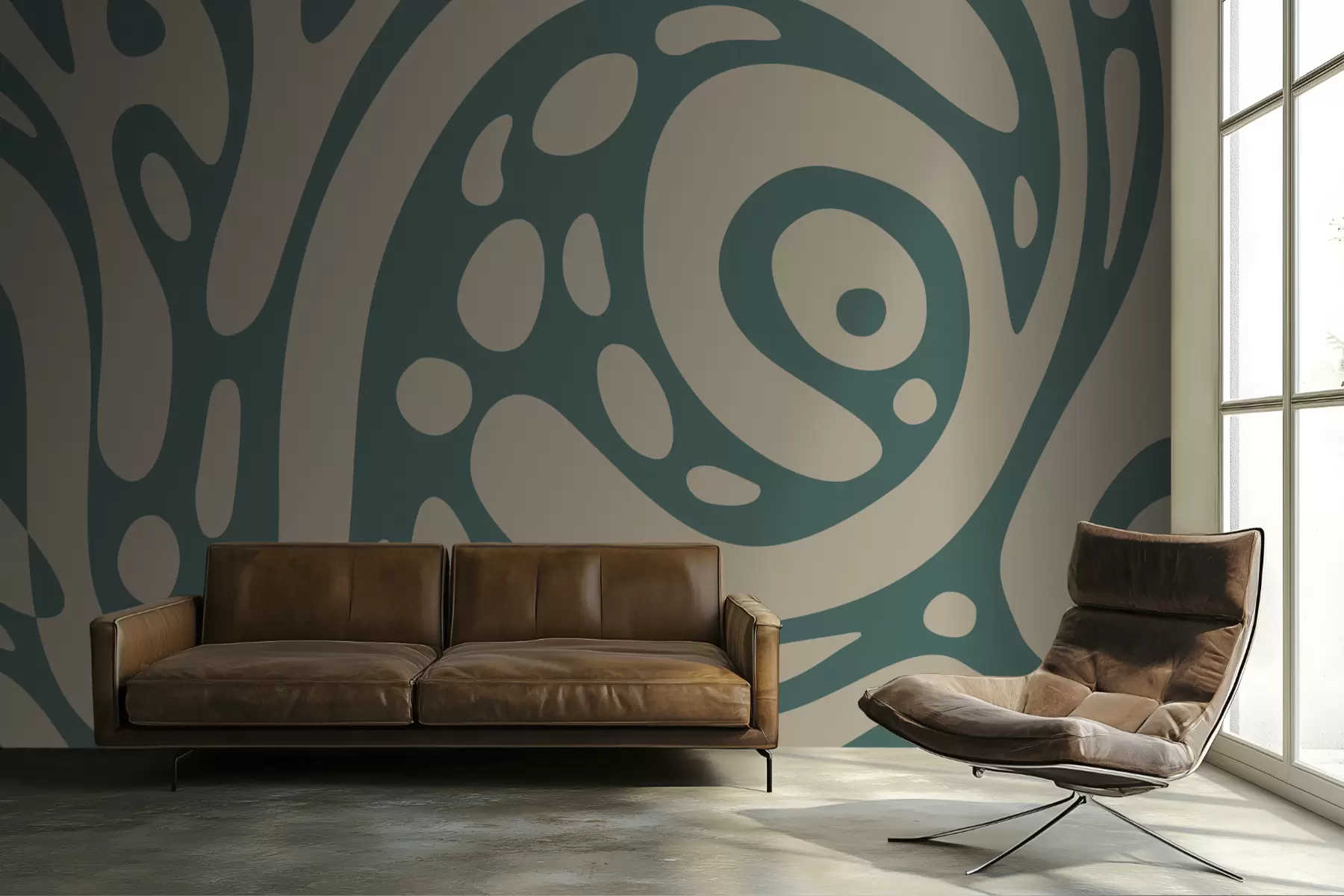 Murale Motif abstrait avec des formes organiques fluides w05071