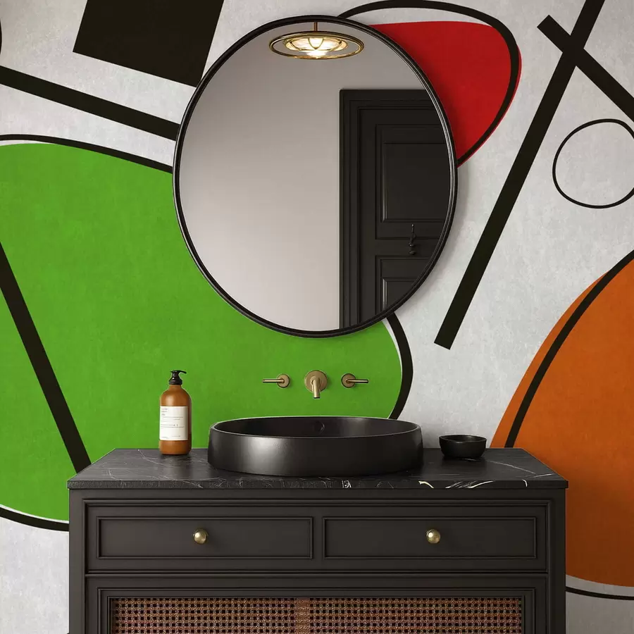 fototapeter Abstrakte geometriske former med linjer og markante farvefelter w05017v1