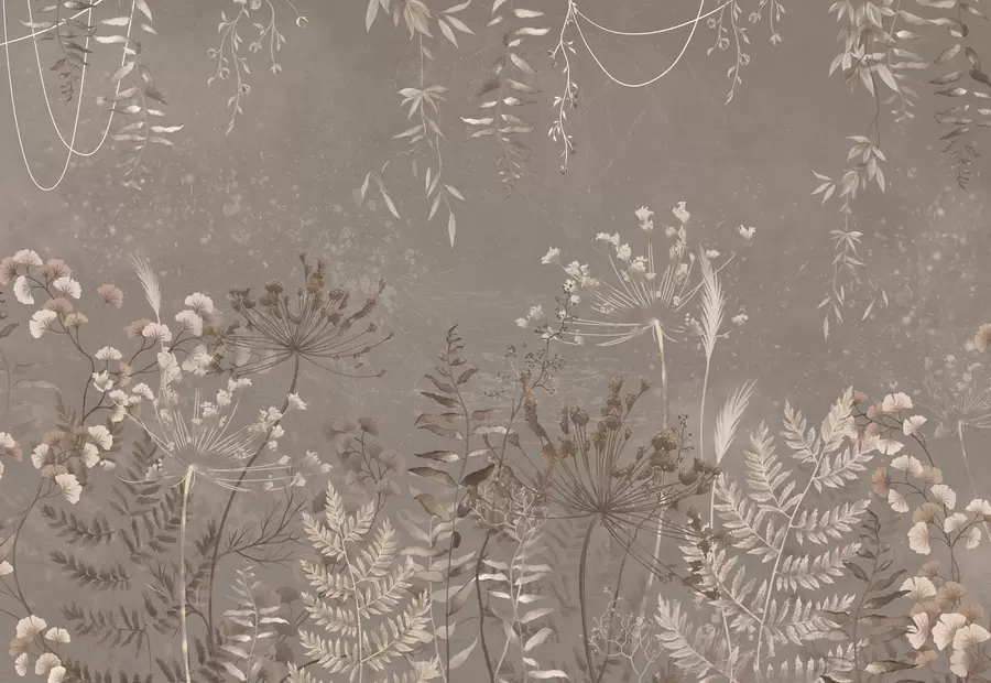 fototapeter Let botanisk mønster med blomster og blade w05092v1