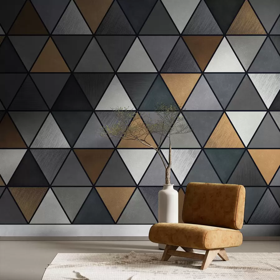 Murale Motif triangulaire avec des nuances grises et chaudes w05095v1