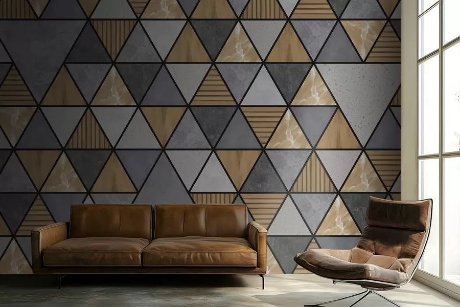 fototapeter Trekantet ornament med neutrale og varme farver w05096v1