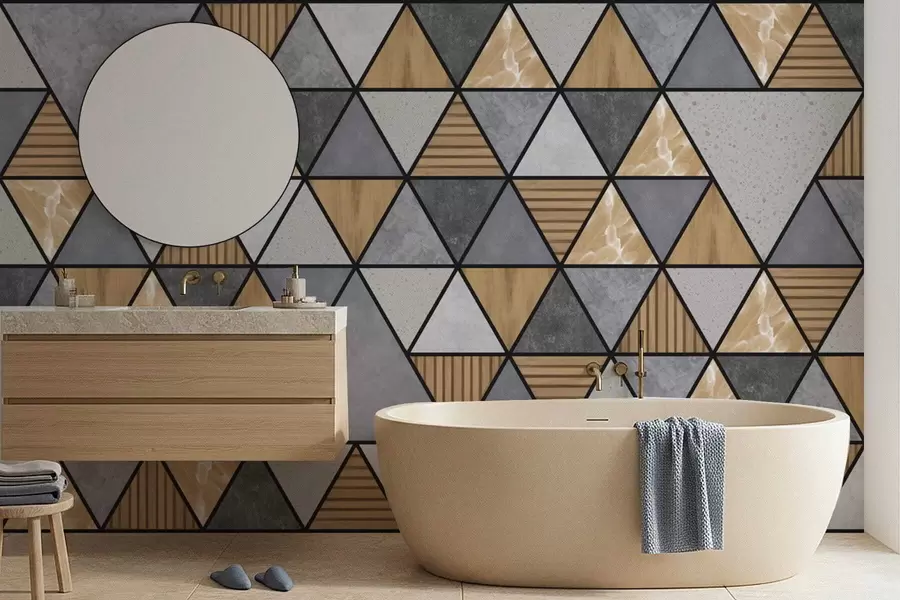 fototapeter Trekantet ornament med neutrale og varme farver w05096v1