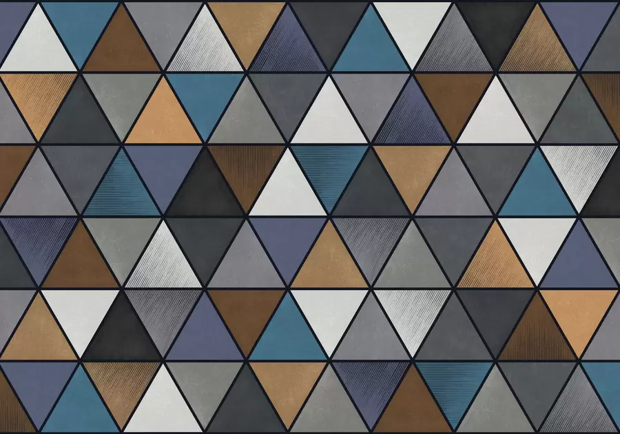 Murale Motif géométrique triangulaire dans des tons bleus et chauds w05095