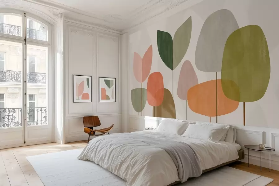 fototapeter abstrakte træer i en naiv stil w05059