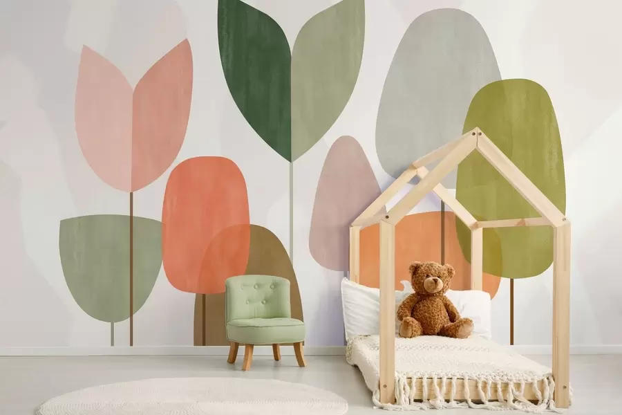 fototapeter abstrakte træer i en naiv stil w05059