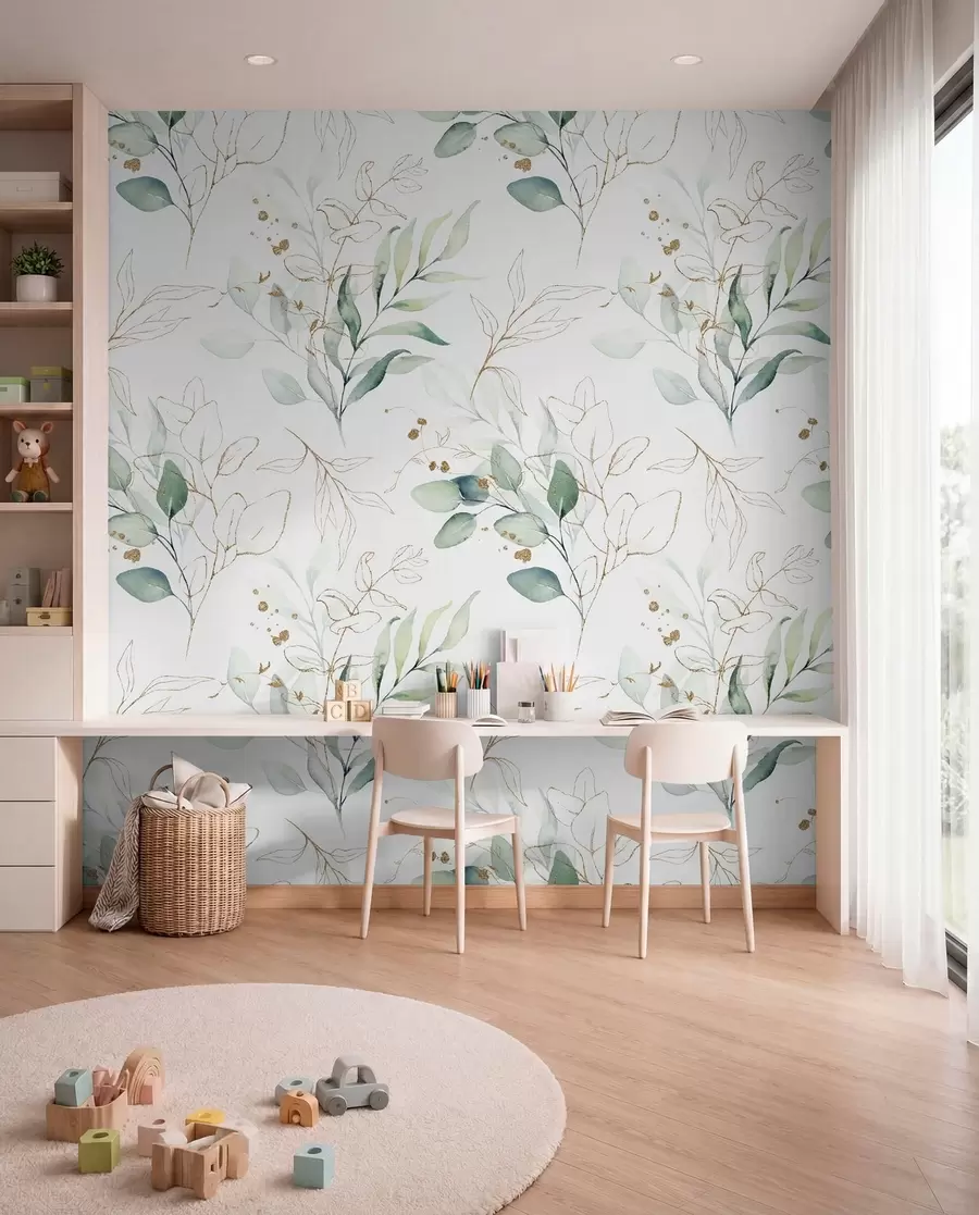 Murale Rameaux verts et traits fins u71464