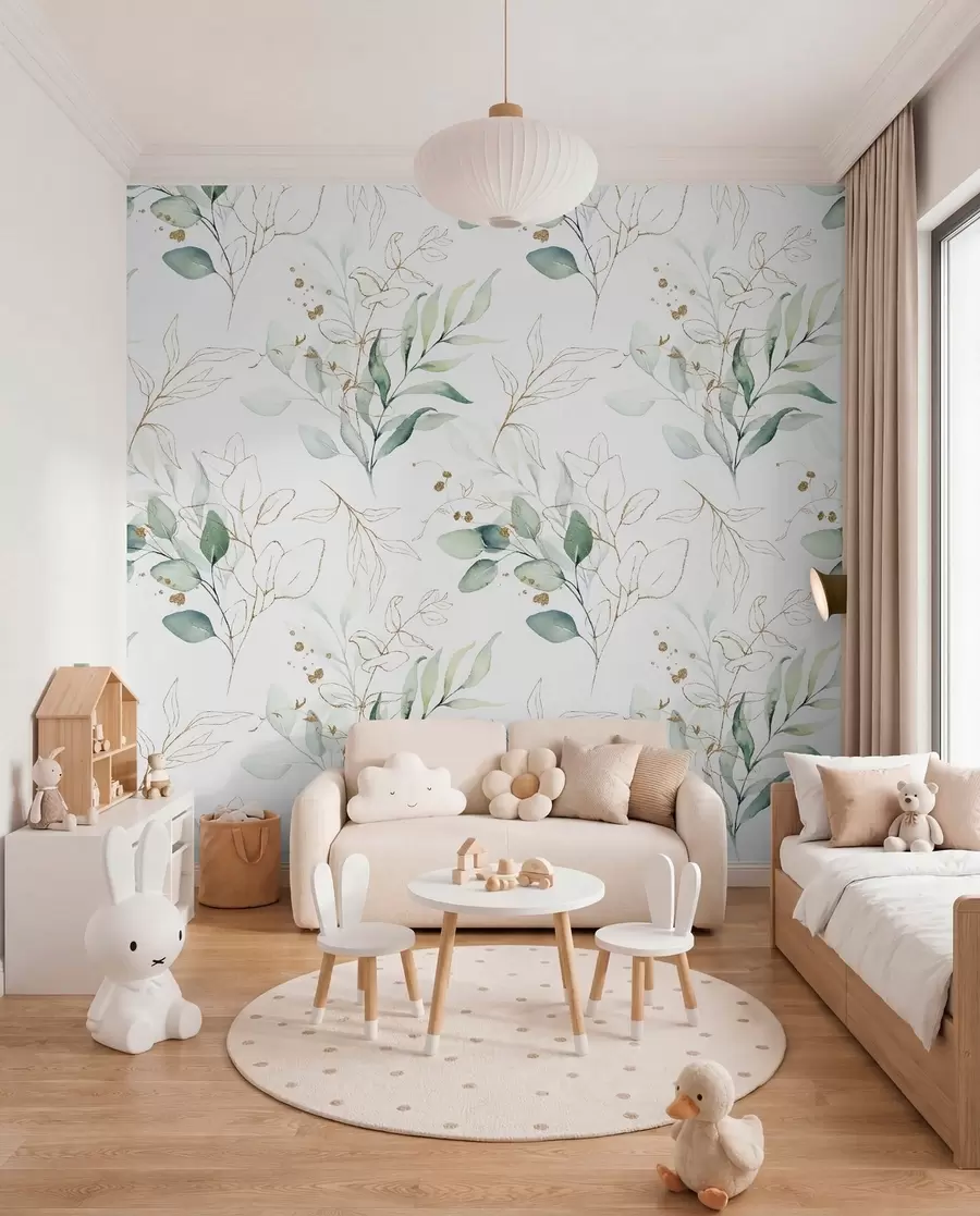 Murale Rameaux verts et traits fins u71464