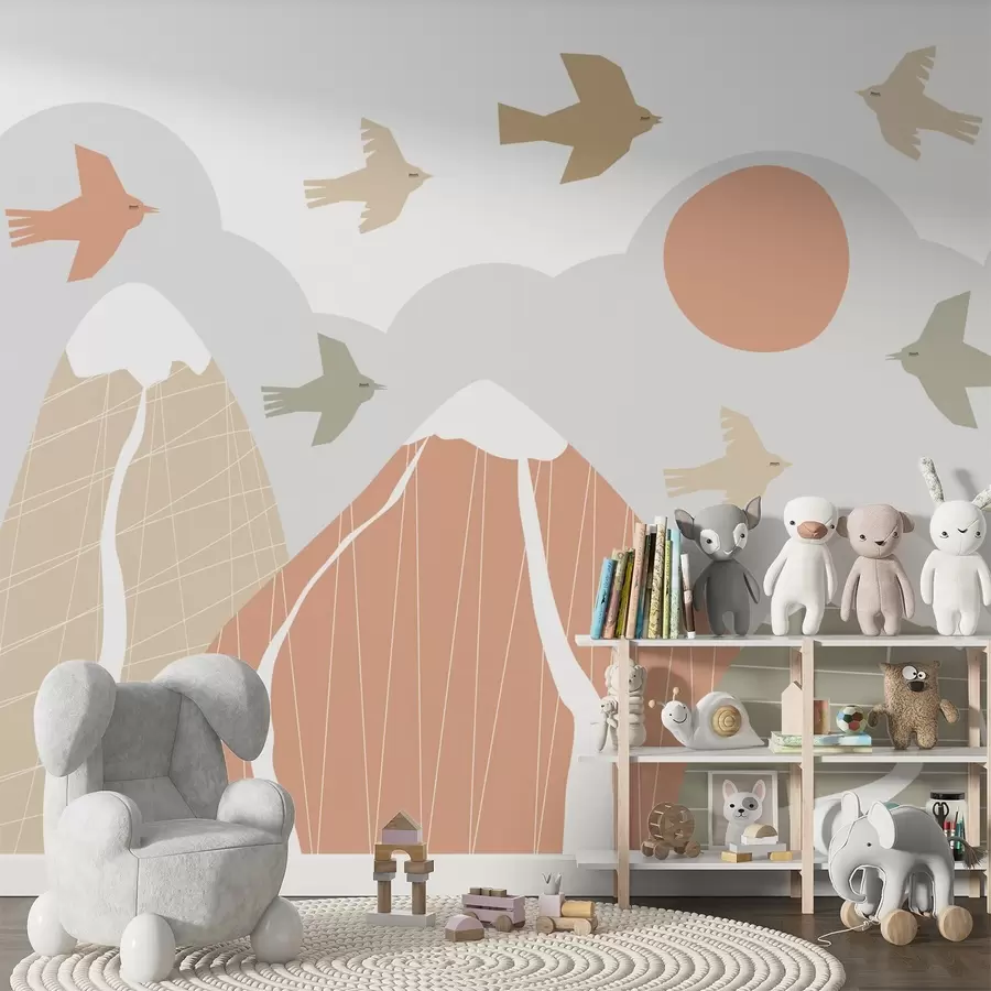 Fototapete Skandinavische Berge und Vögel w05166