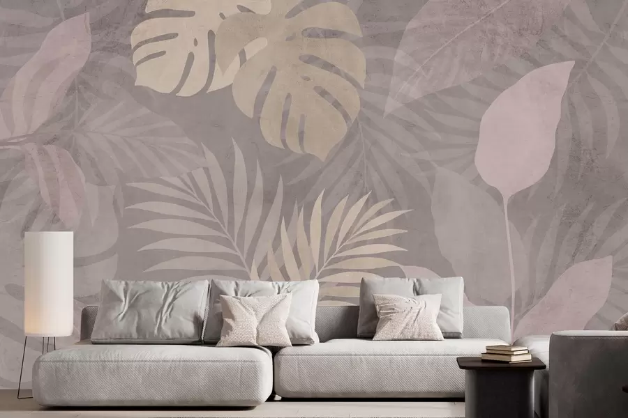 Fototapete strukturierte tropische Blätter auf grauem Hintergrund w05063v1