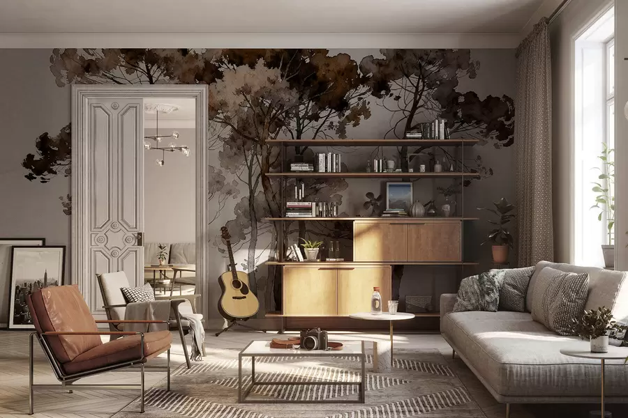 fototapeter Malede fyrretræer w05173v1