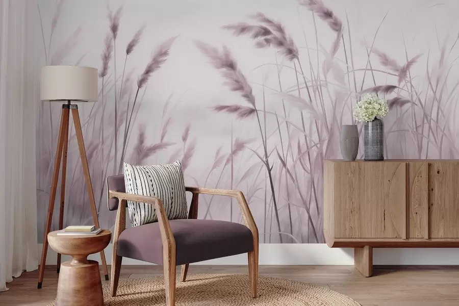 fototapeter Højt, struktureret tørt græs med hvedekorn i marken mod en blød, lys baggrund w09648v2