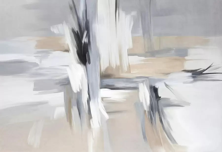 Fototapete Abstrakter, strukturierter Malstil mit Pinselstrichen in Weiß-, Grau- und Beigetönen w09651