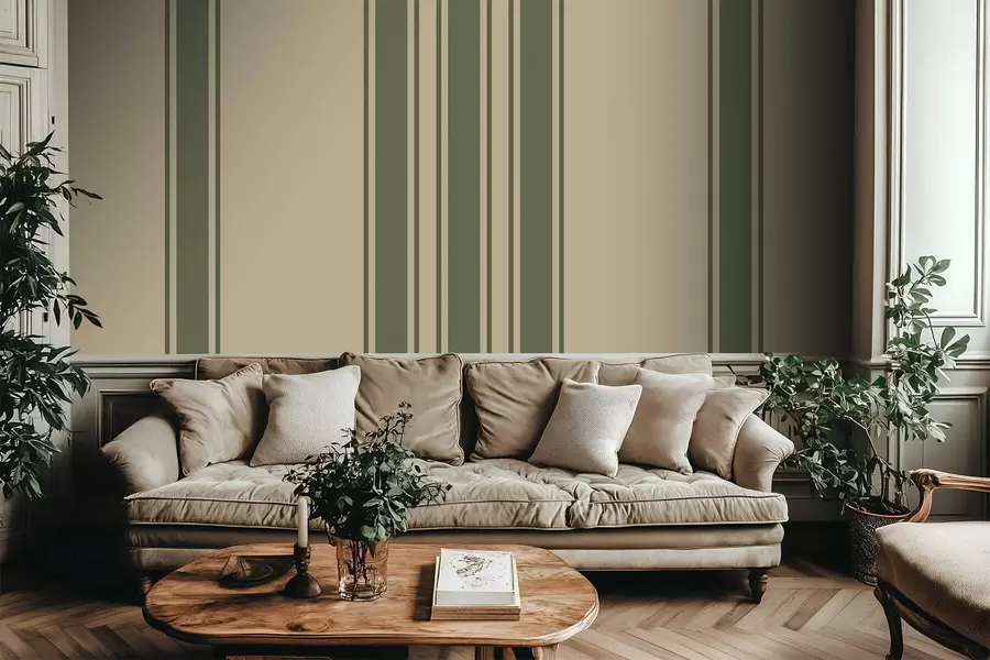 Murale Rayures verticales dans une palette de couleurs vert et beige discrets w05098