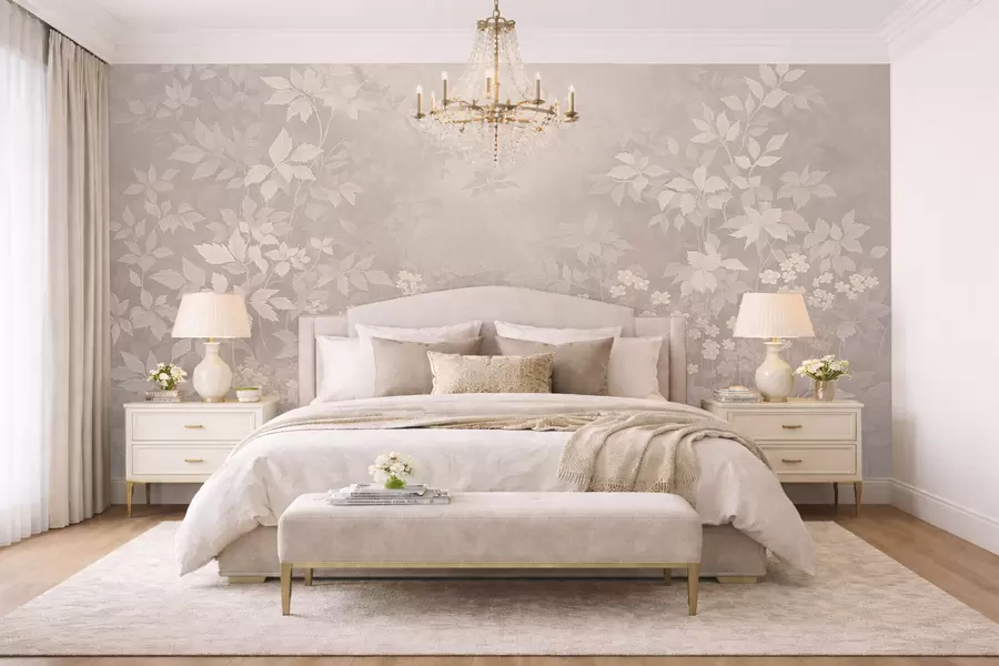 fototapeter Let botanisk ornament med blade og små blomster w05115