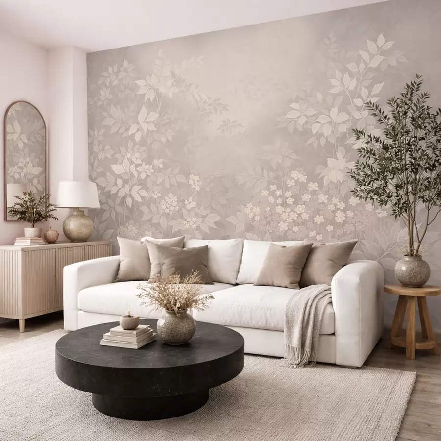 fototapeter Let botanisk ornament med blade og små blomster w05115