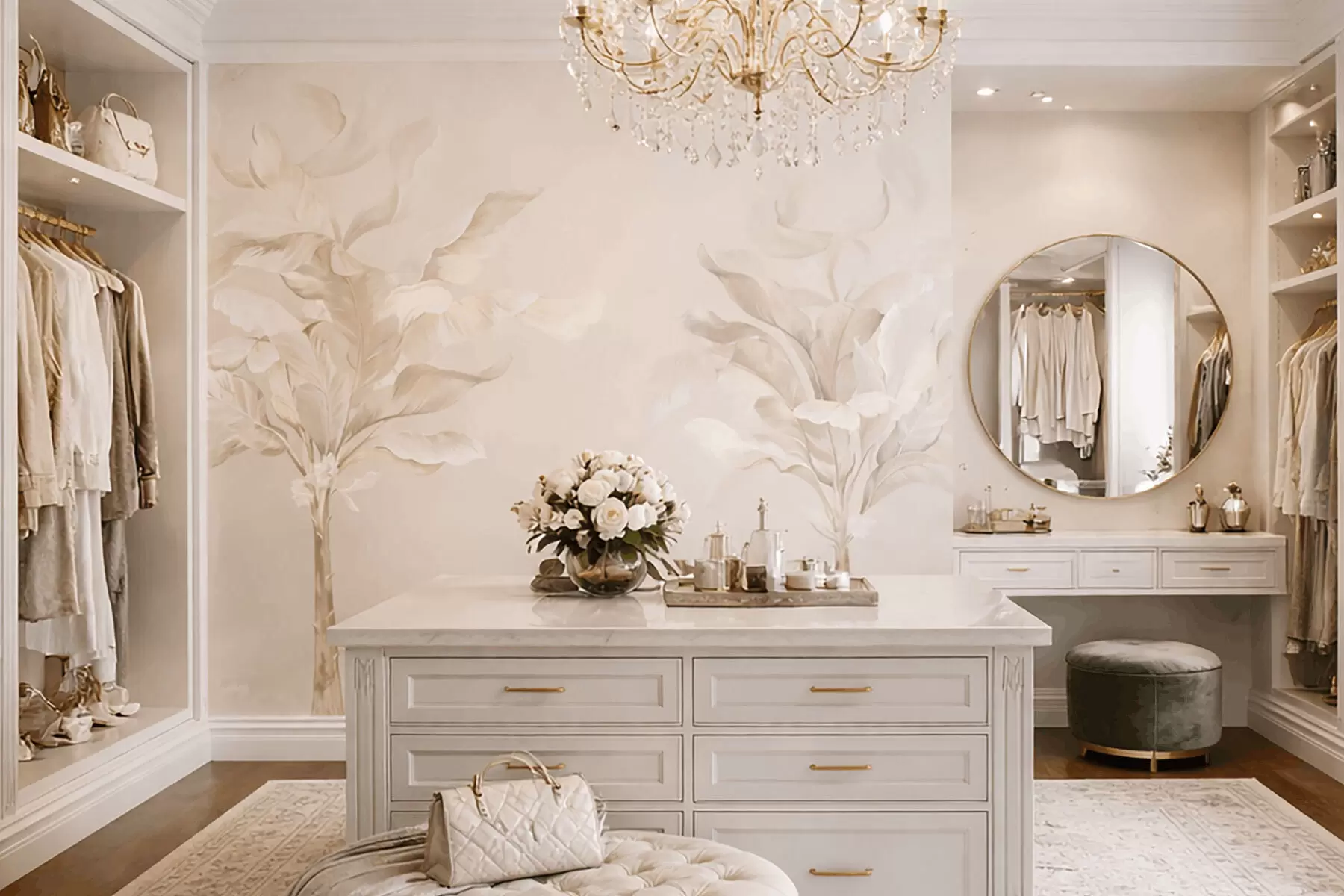 fototapeter Luftige dekorative planter i varme cremede nuancer w05126