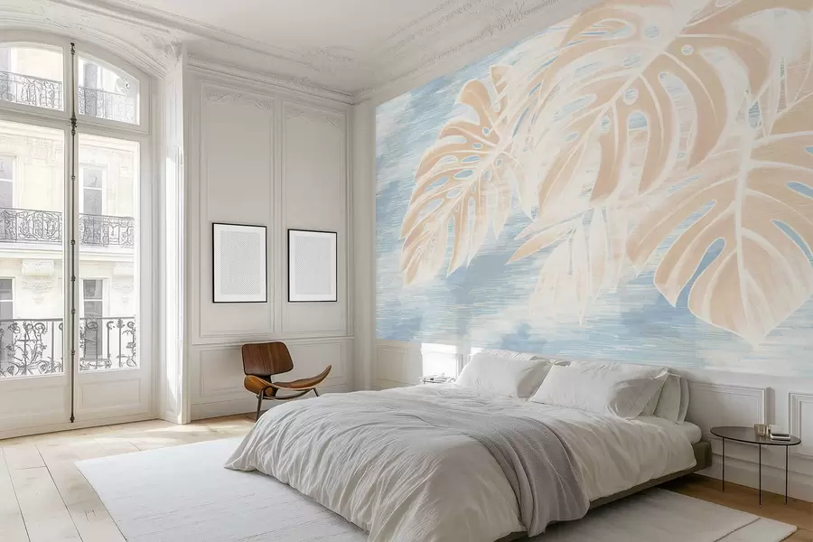 Fototapete Abstrakte Blätter in warmen Beigetönen auf hellem Hintergrund w05130