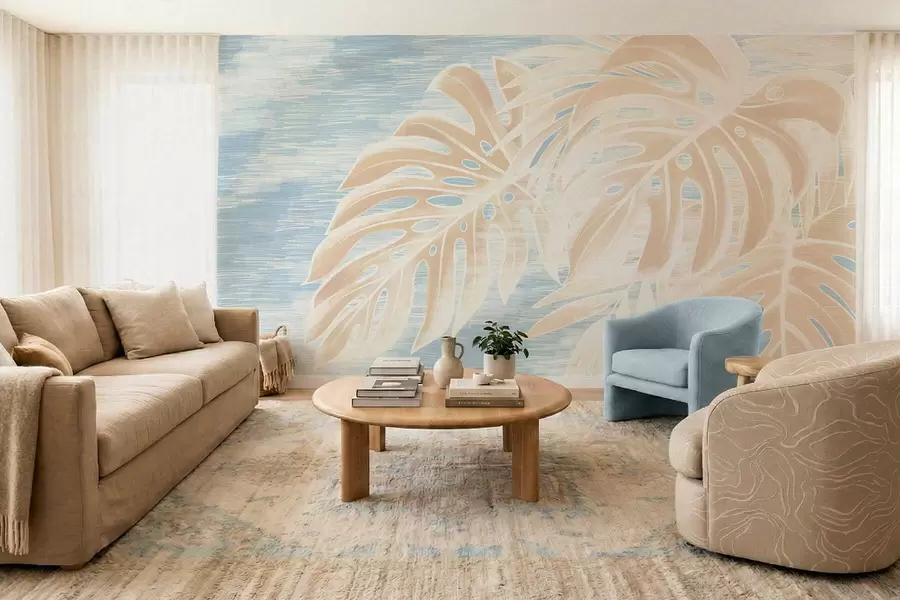 fototapeter Abstrakte blade i varme beige nuancer på en lys baggrund w05130