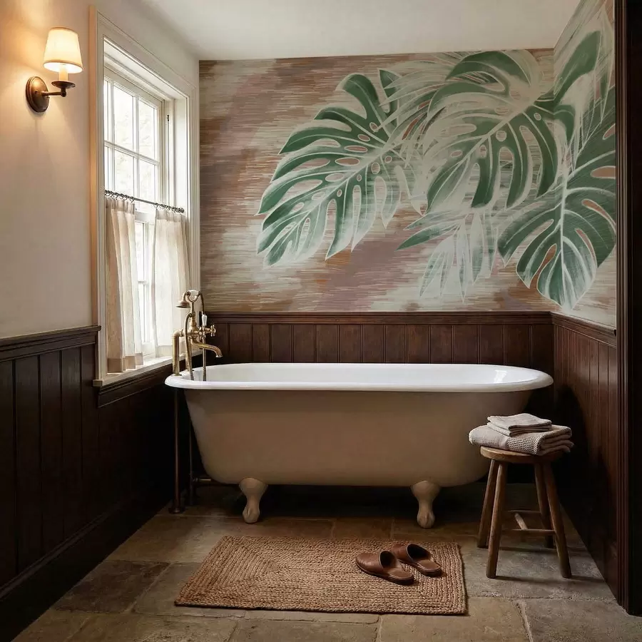 fototapeter Grønne blade på en varm, struktureret abstrakt base w05130v3