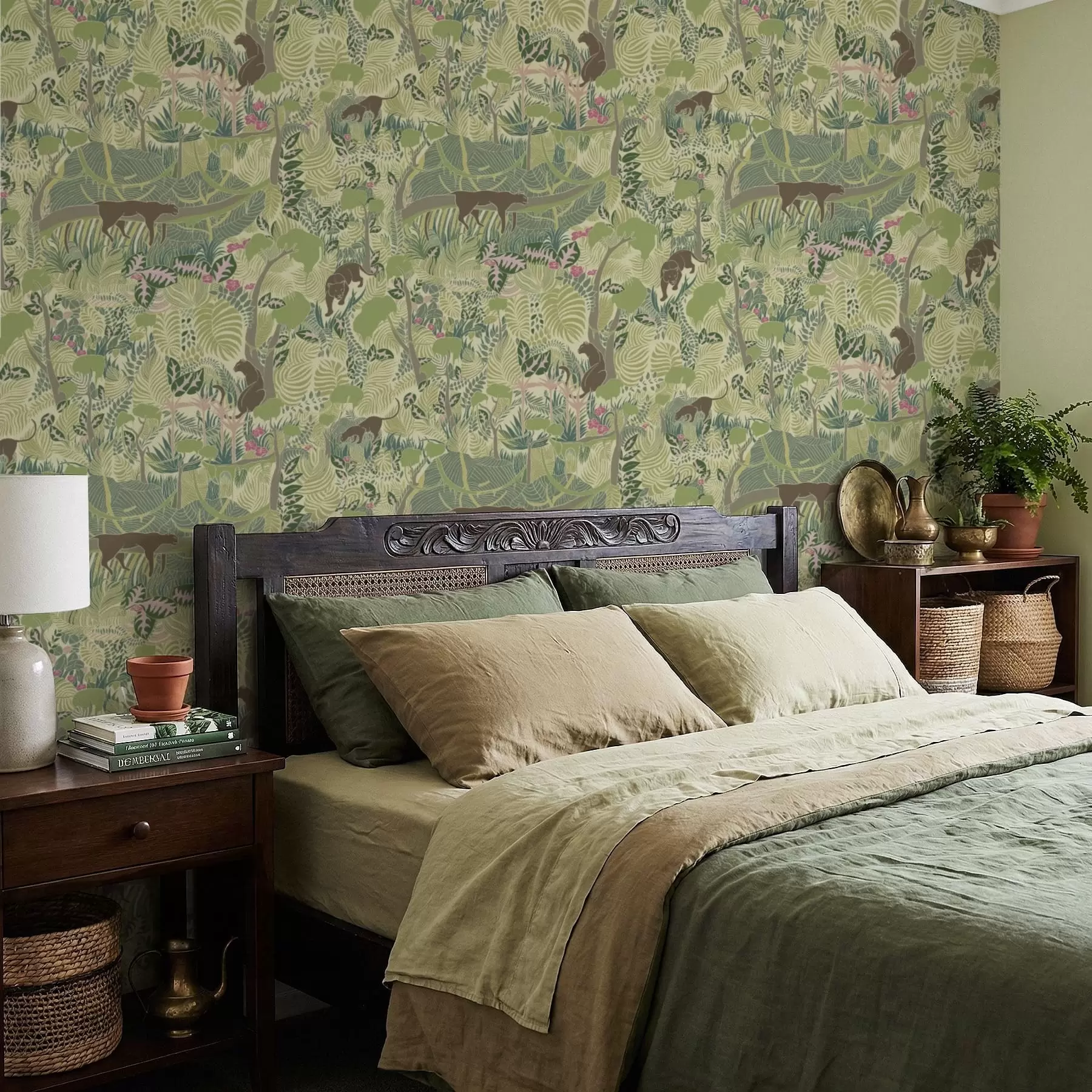 Murale Scène forestière avec des animaux et un feuillage dense a01108