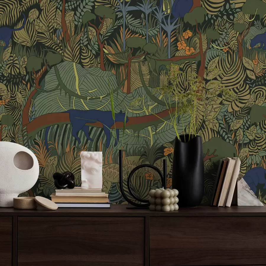 Murale Scène de forêt sombre avec des animaux a01108v1