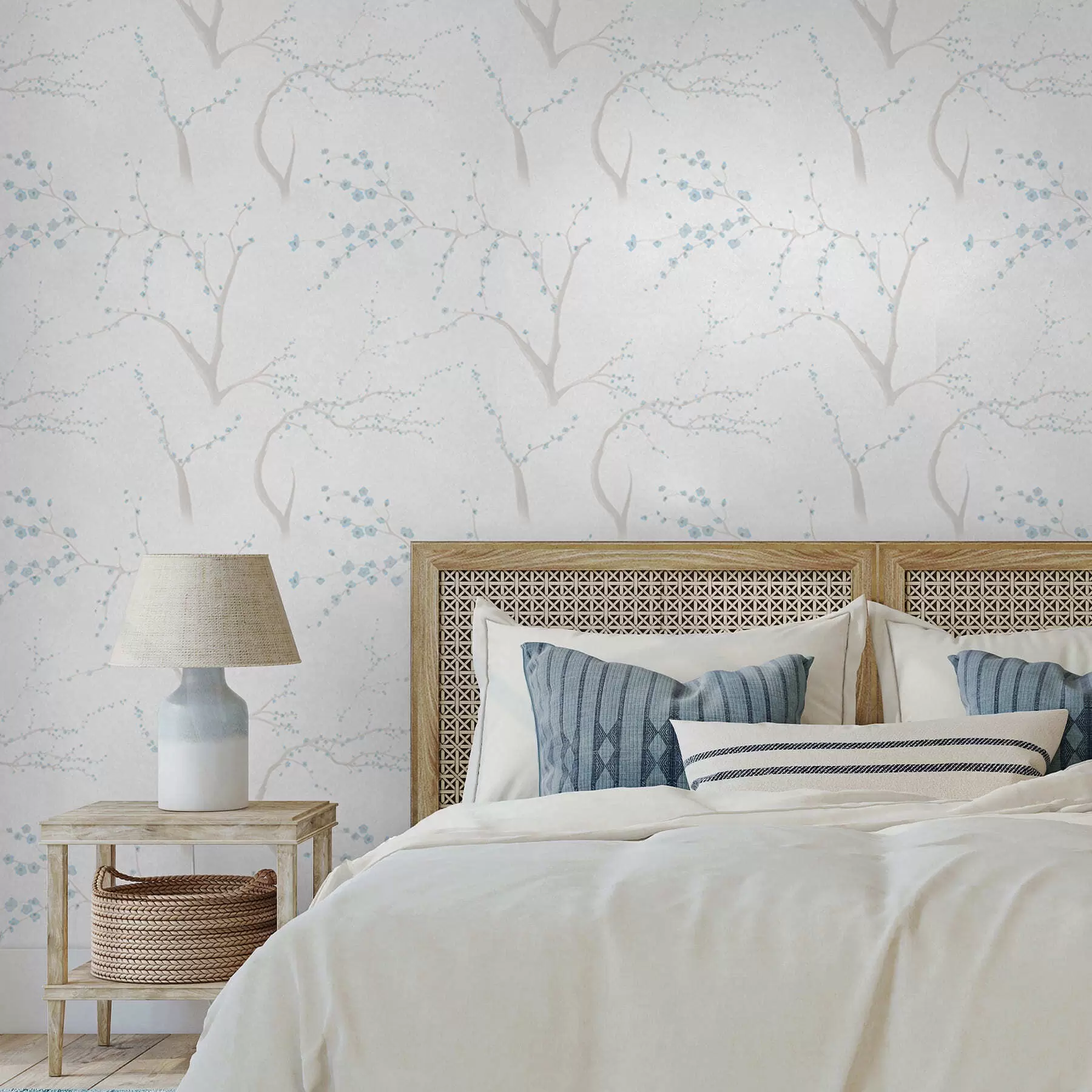 fototapeter Lette grene med blå blomster a01111