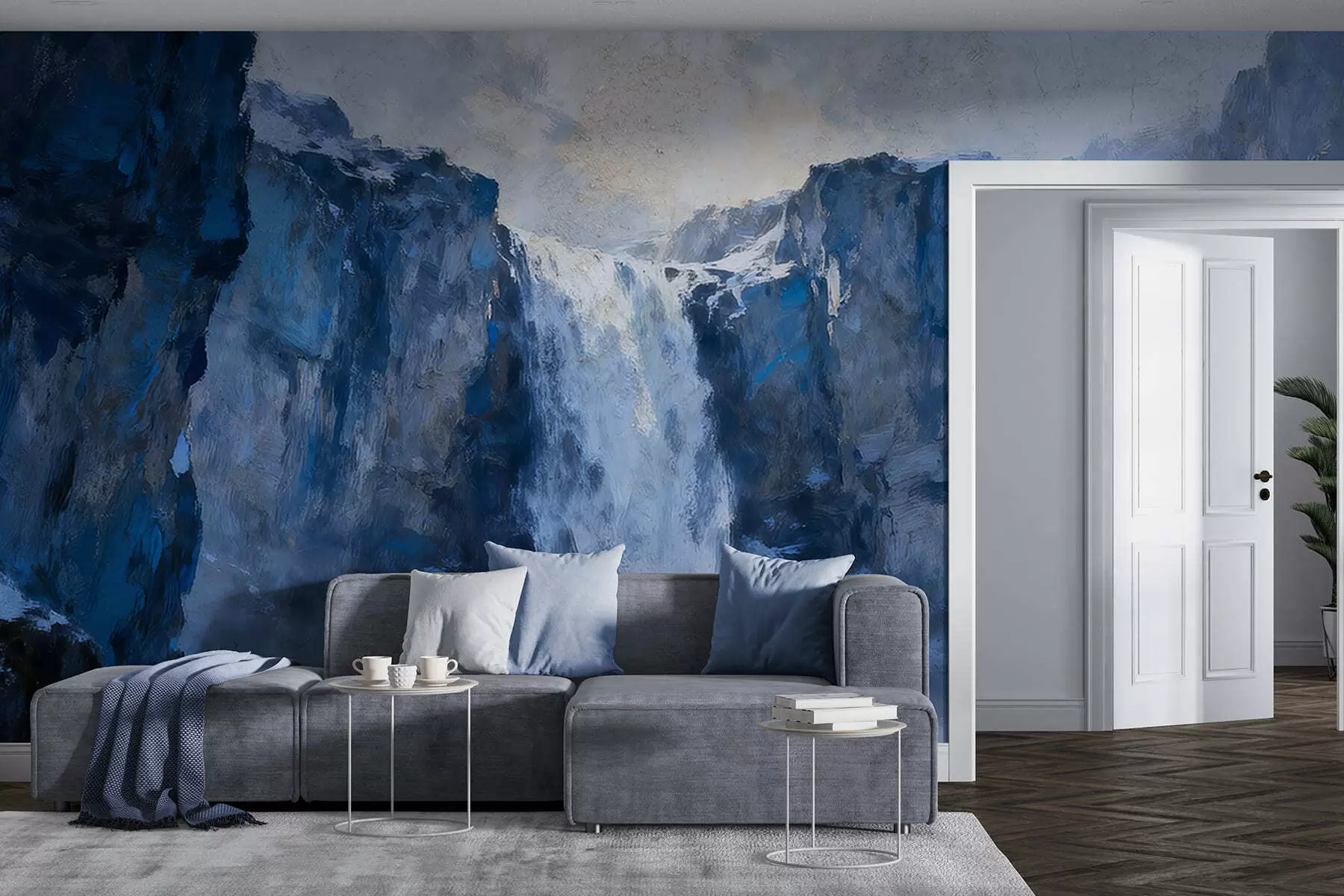 fototapeter Grunge-stil malet vandfald w05177