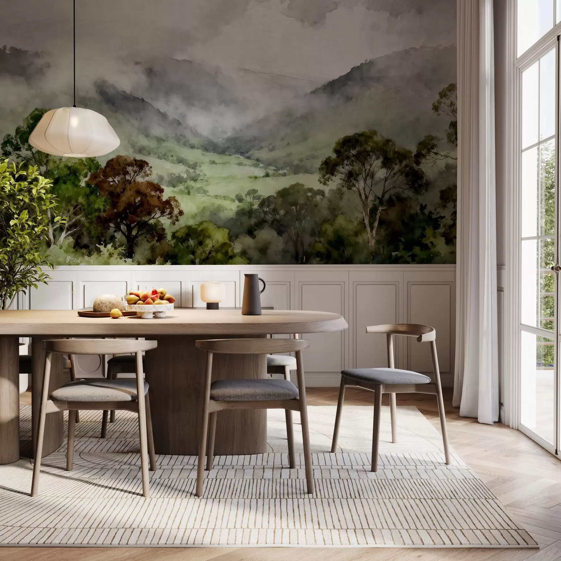 Murale Paysage peint dans le brouillard w05185