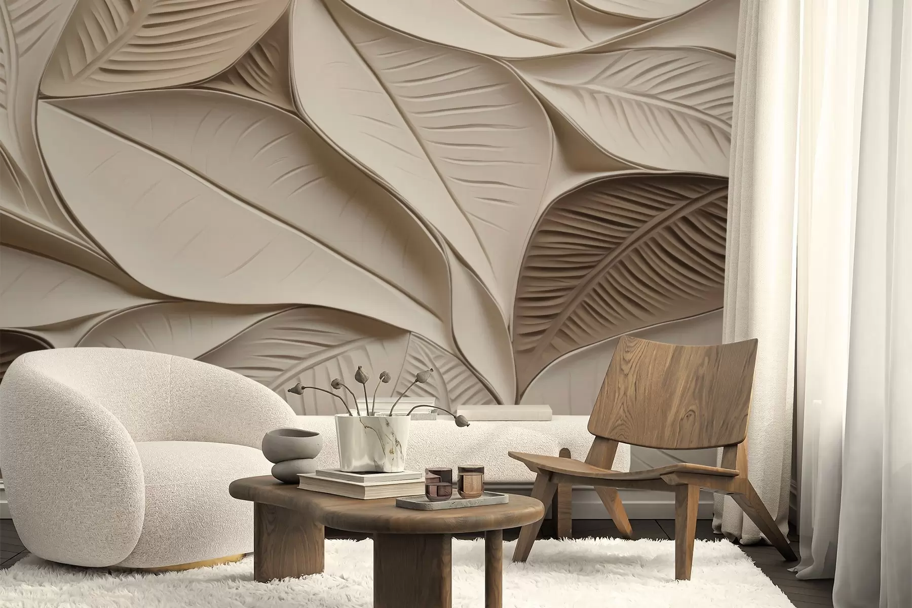 fototapeter Abstrakte blade med årer w05209