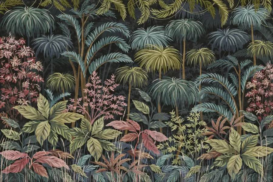 Murale Feuillage tropical dense avec de grandes feuilles w05116