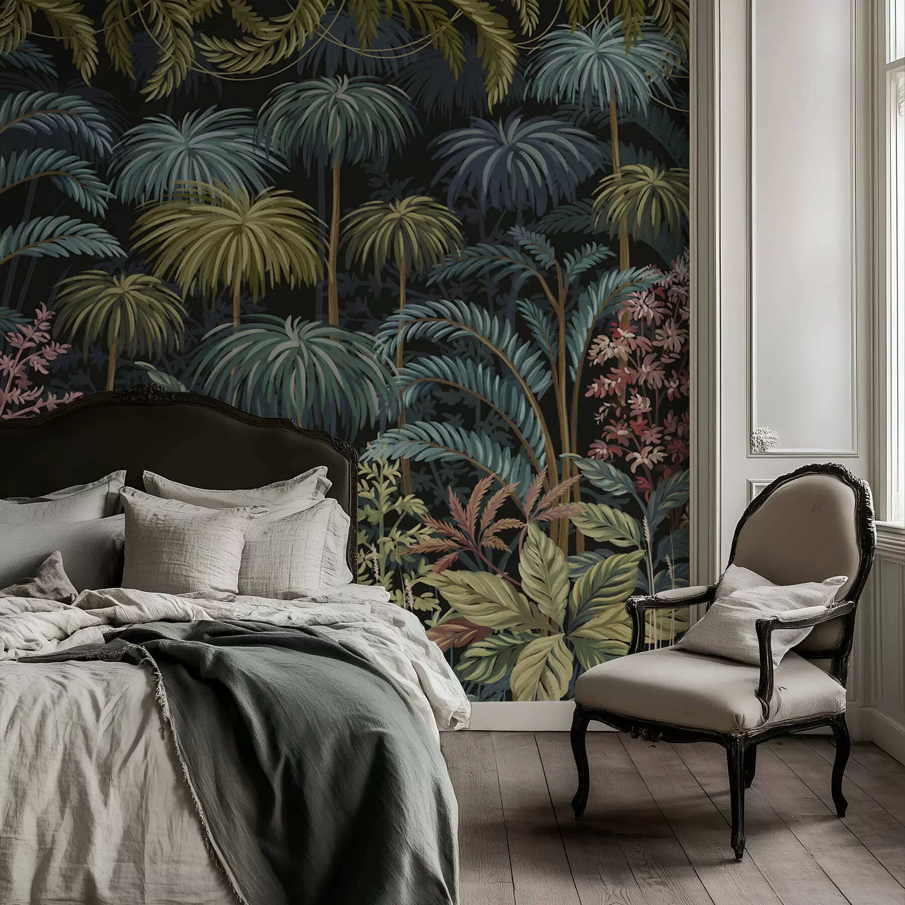 Murale Feuillage tropical dense avec de grandes feuilles w05116