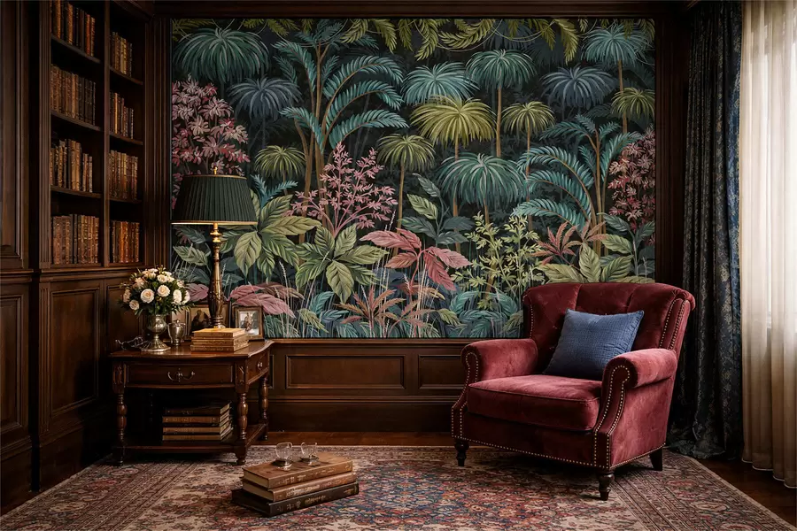 Fototapete Dichtes tropisches Laubwerk mit großen Blättern w05116