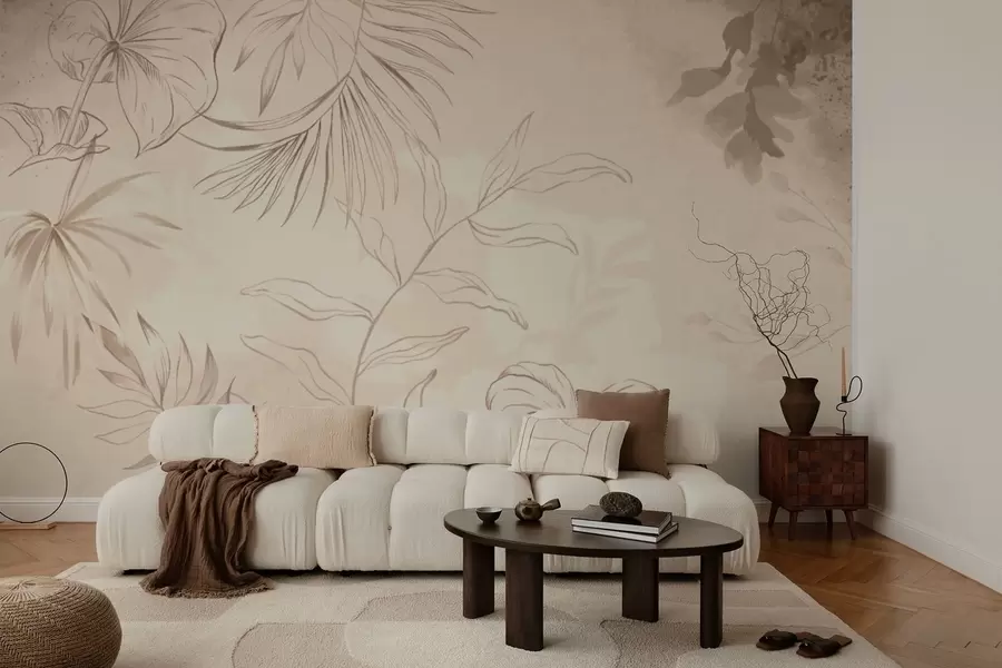 fototapeter Lineære planter på struktureret beige baggrund w05128