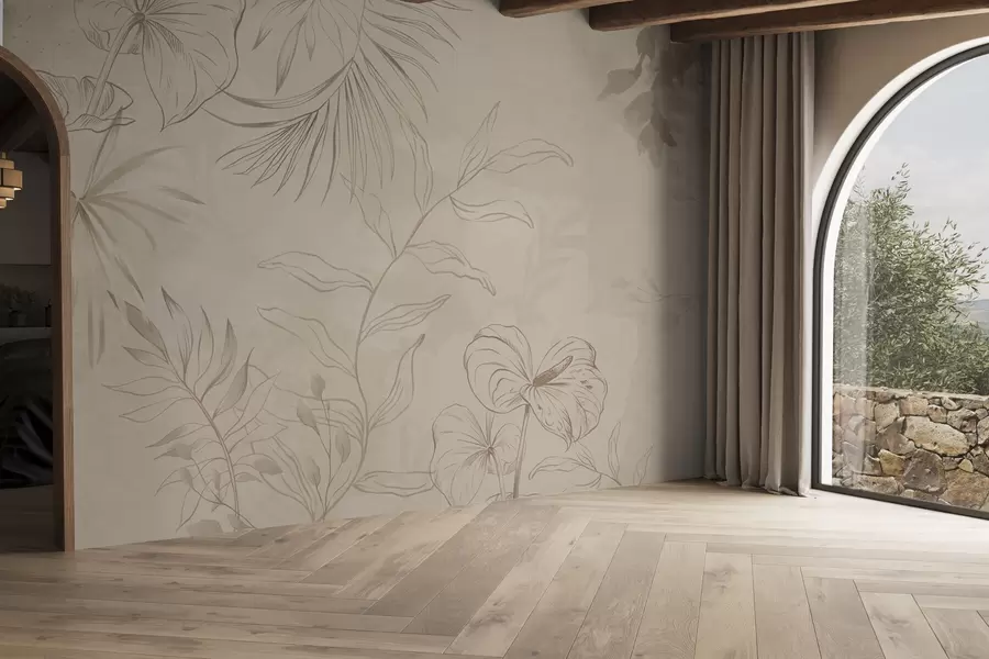fototapeter Lineære planter på struktureret beige baggrund w05128