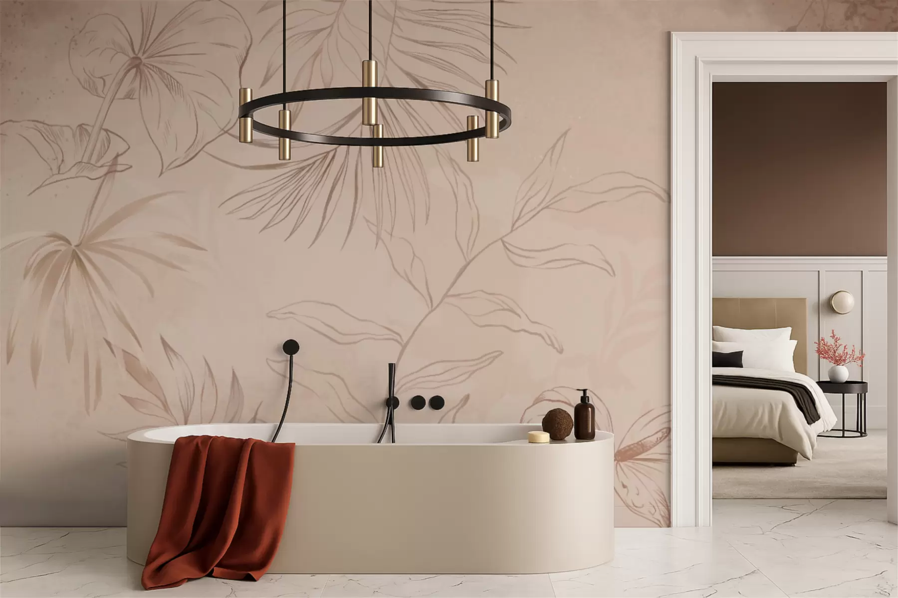 fototapeter Lineære planter på struktureret beige baggrund w05128